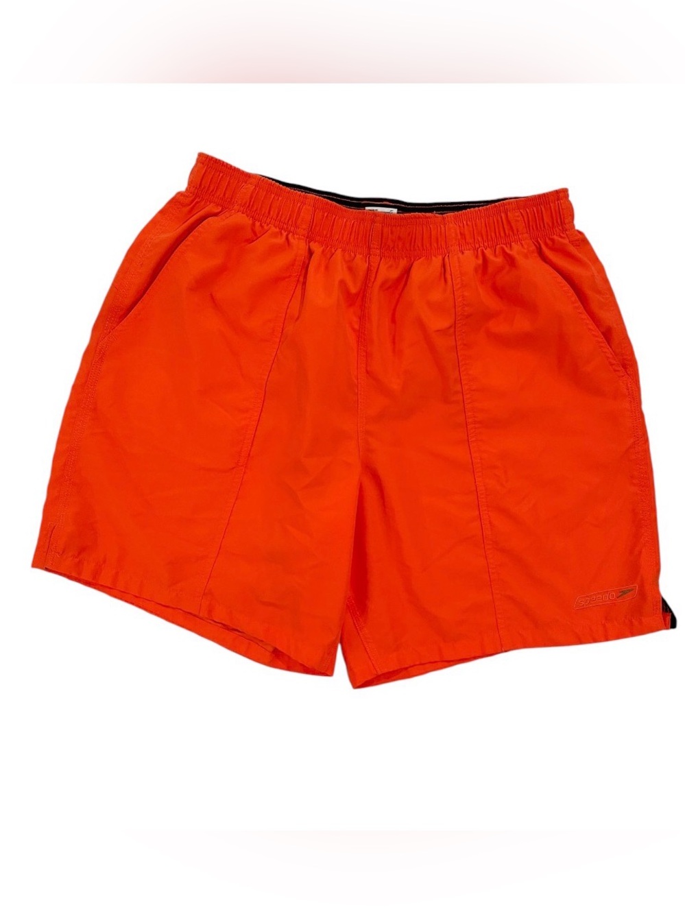 Speedo Neon Orange Swim Trunks Men’s Volley Shorts Mesh Lined Pockets Size Large